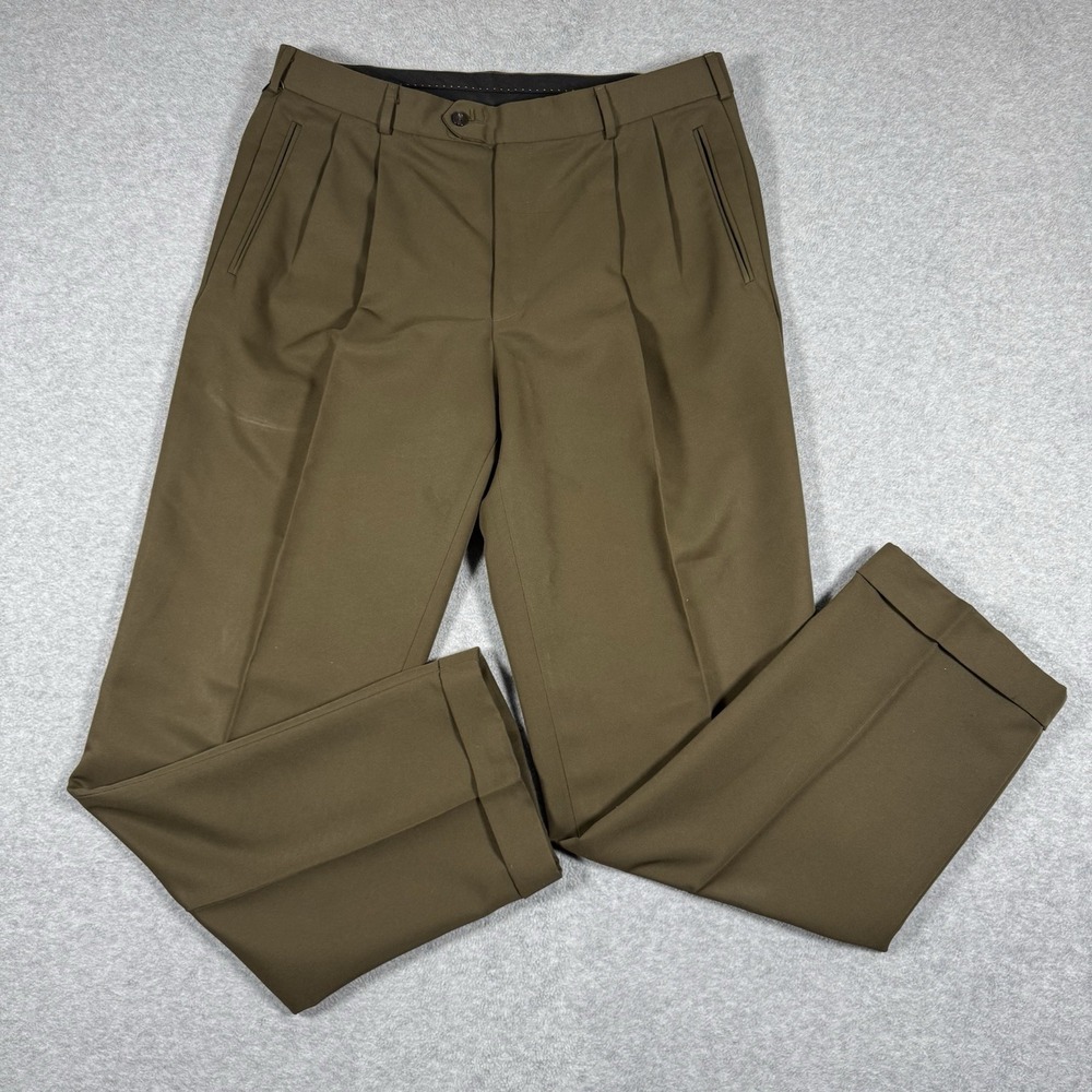 Dockers Premium Men's Dress Pants 36x34 Olive Brown Pleated Front Straight Leg